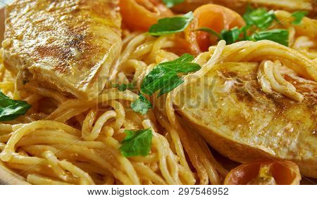 Spicy Chicken Lazone Pasta, Chicken Breasts Pan-fried In Butter And A Homemade Seasoning Mix
