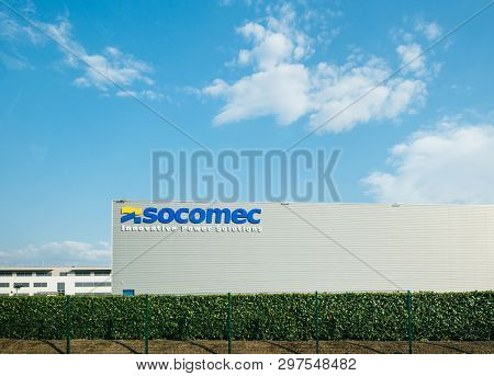 Strasbourg, France - Apr 19, 2019: Socomec Factory View From The Street. Socomec Is An Electrical Eq