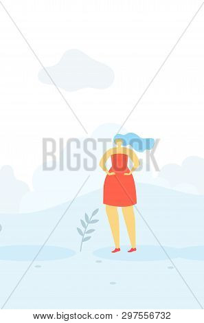 Pretty Cartoon Romantic Character Happy Calm Woman Banner Flat Template In Floral Style Girl With Lo