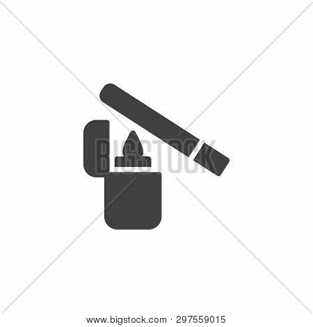 Cigarette And Lighter Vector Icon. Filled Flat Sign For Mobile Concept And Web Design. Fire Lighter 