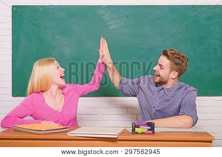 Ready To Success. Back To School. Couple Of Man And Woman In Classroom. Home Schooling. Modern Schoo