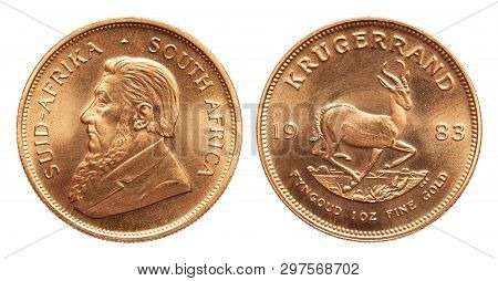 South African Krugerrand 1 Ounce Gold Bullion Coin Isolated On White Background