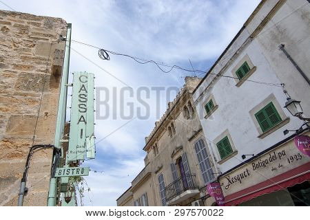 Ses Salines, Mallorca, Spain - April 15, 2019: Cozy Bar And Restaurant Cassai Exterior Street View I