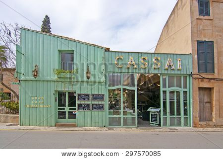 Ses Salines, Mallorca, Spain - April 15, 2019: Cozy Bar And Restaurant Cassai Exterior Street View I