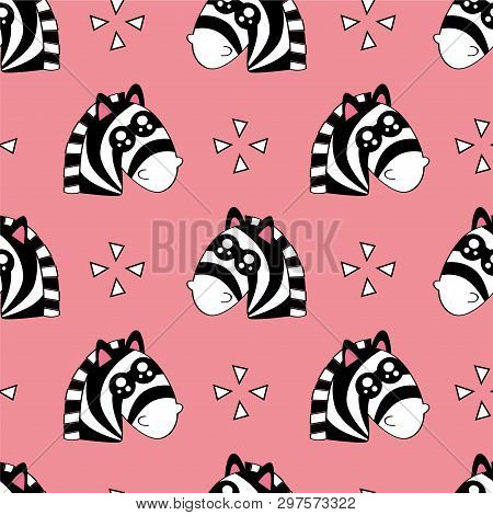 Cute Kids Zebra Pattern For Girls And Boys. Colorful Zebra, Stars On The Abstract Background Create 