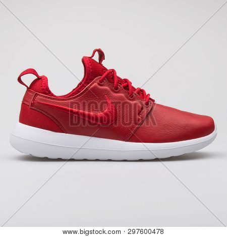 Vienna, Austria - August 7, 2017: Nike Roshe Two Si Red Sneaker On White Background.
