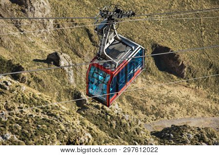 Fuente De, Spain - February 17, 2017 : Cable Car In Fuente De, Picos De Europa Mountains, Cantabria,