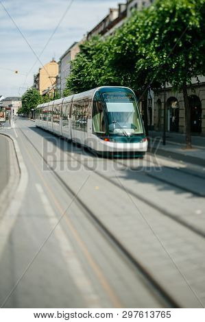 Strasbourg, France - Jun 2, 2012: Square Image Of New Modern Electric Tramway On The Streets Avenues