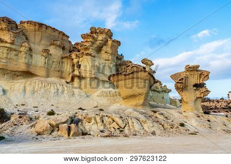 View Of The Erosions Of Bolnuevo, Las Gredas, Mazarron. Murcia, Spain