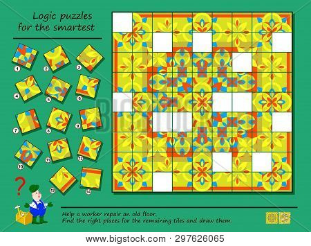 Logic Puzzle Game For Smartest. Help A Worker Repair An Ancient Floor. Find The Right Places For The