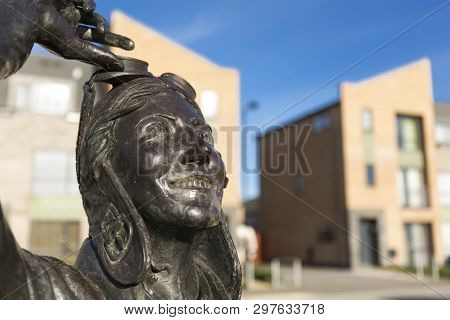 A View Of The Amy Johnson Statue On Hawthorne Avenue Housing Estate, Hull, East Yorkshire - 24th Mar