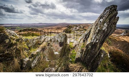 Roc'h Trevezel summit in Monts d'Arree, land of legends in Brittany, France