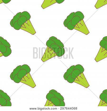 Broccoli Seamless Pattern For Wallpaper Design. Fresh Ripe Color Food. Organic Healthy Vegetable.  R