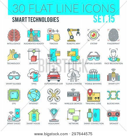 Set Of Modern Filled Outline Icons Of Wearable Technology, Smart Technology And Other Modern Technol