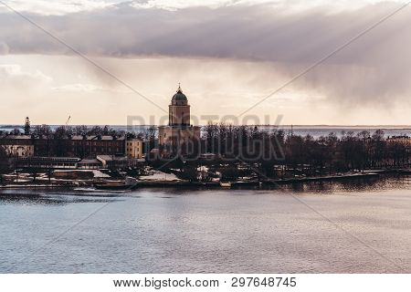 Suomenlinna Fortress On A Sunny Spring Day With The Church Lighthouse Tower And Clouds, Helsinki Fin