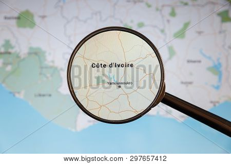 Yamoussoukro, Cote Divoire. Political Map. City Visualization Illustrative Concept On Display Screen