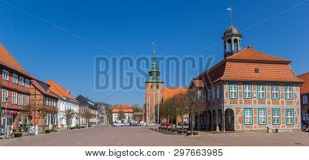 Boizenburg, Germany - April 16, 2019: Panorama Of The Town Hall In Historic City Boizenburg, Germany