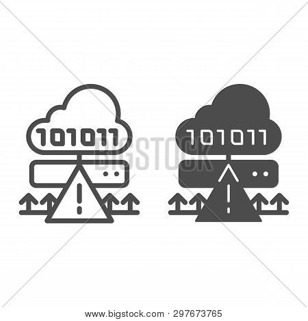 Cloud Cyber Attack Line And Glyph Icon. Ddos Server Hack Vector Illustration Isolated On White. Serv