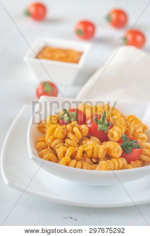 Portion Of Pasta With Tomato And Ricotta Pesto