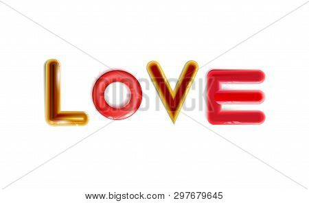 Abstract Inscription Glossy Love, Multicolor Plastic Toys Rounded. Toy Flares Colorful For Fun Desig