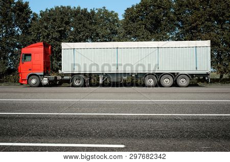 Odesa region, Ukraine, August 25, 2017 - Truck is going up the highway E95
