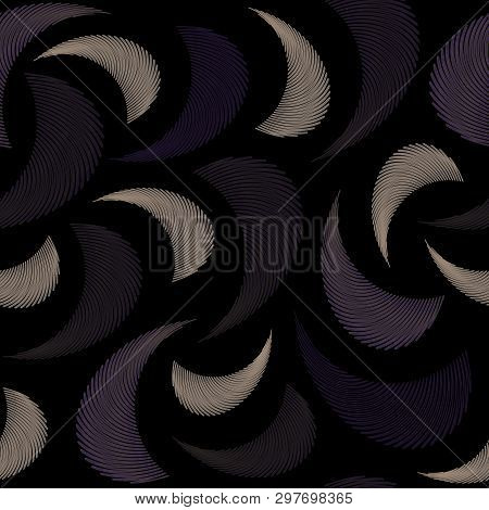 Seamless Pattern With Stylized Feathers On Black Background.