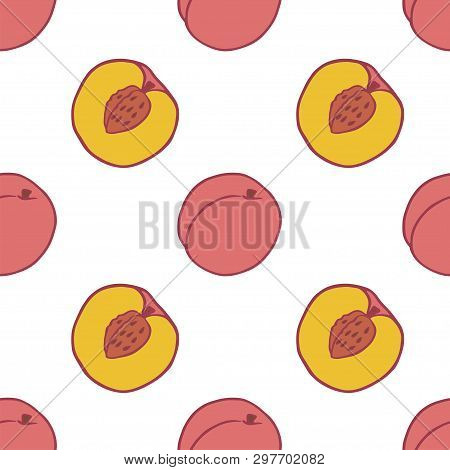 Fruit Peach Seamless Pattern, Great Design For Any Purposes. Hand Drawn Fabric Texture Pattern. Heal