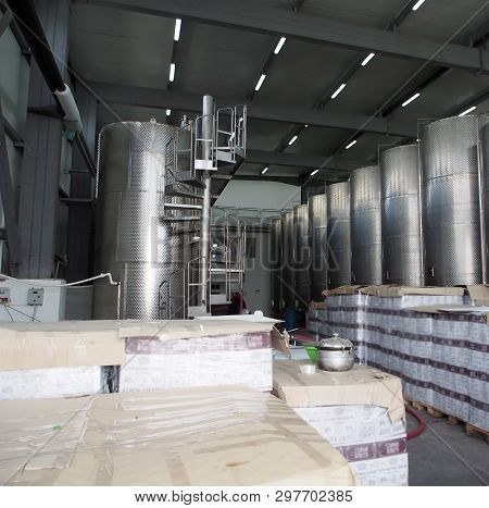 In The Production Shop Of The Winery In Georgia Are Tanks For Wine