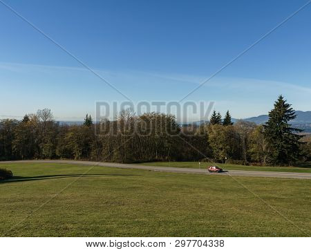 Burnaby, Canada - November 17, 2018: Burnaby Mountain Park In Sunny Autumn Day.