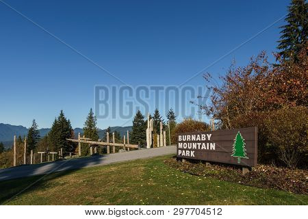 Burnaby, Canada - November 17, 2018: Burnaby Mountain Park In Sunny Autumn Day.