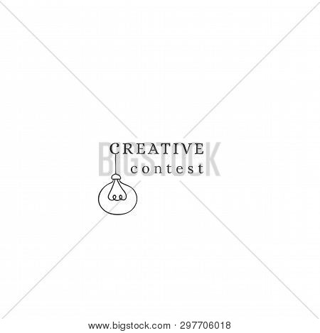 Vector Hand Drawn Premade Logo Template With A Light Bulb, Symbol Of Creative Idea. For Business Ide