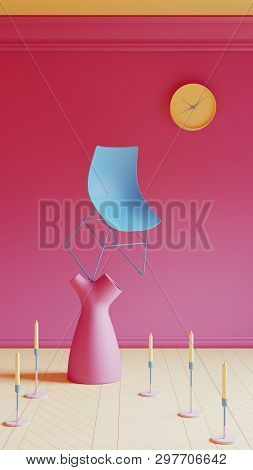 3d Render Of Colored Room With Blue Chair