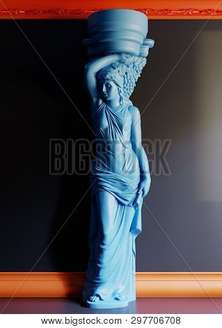 3d Render Of Room With Blue Statue