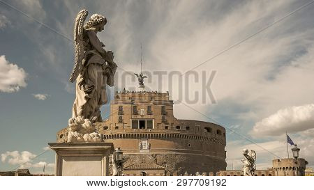 Close Up Of An Angel Statue On A Bridge At Castel Santangelo, Rome