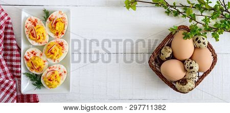 Deviled Eggs. Delicious Appetizer. Boiled Eggs Stuffed With Yolk, Mustard, Mayonnaise, Paprika. Clas