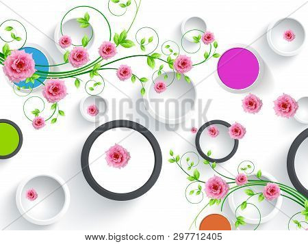 3d Illustration, Background, Colored Circles, Rings, Pink Roses