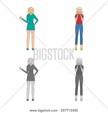 Vector Illustration Of Posture And Mood Symbol. Set Of Posture And Female Stock Vector Illustration.