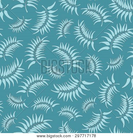 Seamless Vector Repaet Pattern Of Blue Tropical Leaves. A Tropical Foliage Design Ideal For Fabric, 