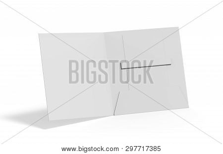 Blank white plastic card mockup inside paper booklet holder, mock up template on isolated white back