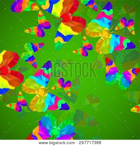 Abstract Background With Butterfly Of Colorful Triangles, Polygonal Geometric Structure. Vector Desi