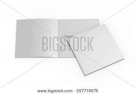 Blank white plastic card mockup inside paper booklet holder, mock up template on isolated white back