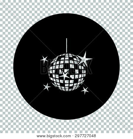 Night Clubs Disco Sphere Icon. Subtract Stencil Design On Tranparency Grid. Vector Illustration.