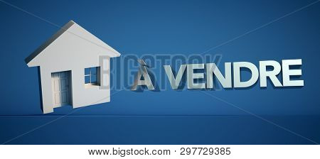  3D rendering of a house icon with the words for sale in French