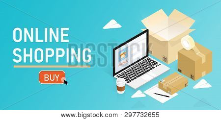 Isometric Online Shopping Box Shipping Order Vector