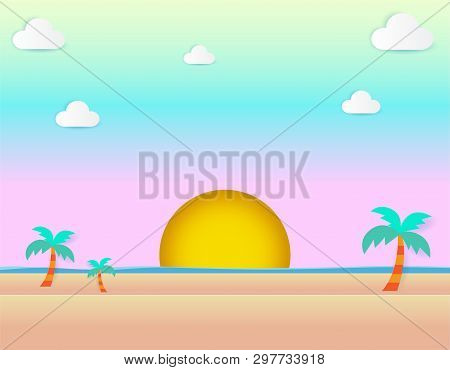 Beautiful Sunset At Beach, Sea View And Sunset Seascape And Natural Pastel Color Scheme Background F