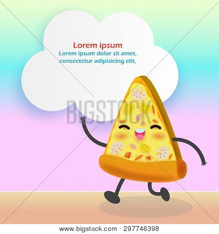 Pizza Slice Funny. Fastfood. Pizza Poster Design. Vector Illustration Cartoon Character Isolated On 