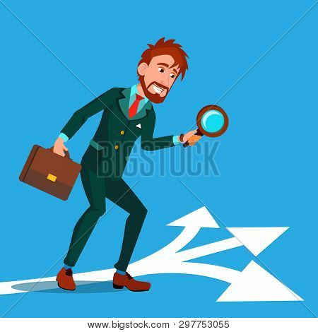 Detective Investigating, Searching Clues Cartoon Character. Man Finding Clues At Crime Scene. Guy Ho