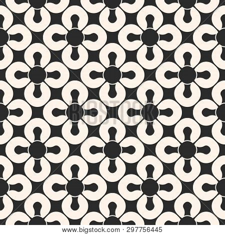 Abstract Geometric Seamless Pattern. Black And White Floral Ornamental Background, Repeat Tiles, Cur