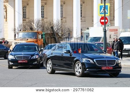 Moscow, Russia - April 19, 2019: Luxury Motor Car Mercedes-benz W222 S-class In The City Street.