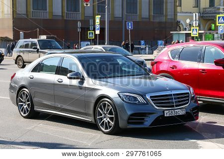 Moscow, Russia - April 19, 2019: Luxury Motor Car Mercedes-benz W222 S-class In The City Street.